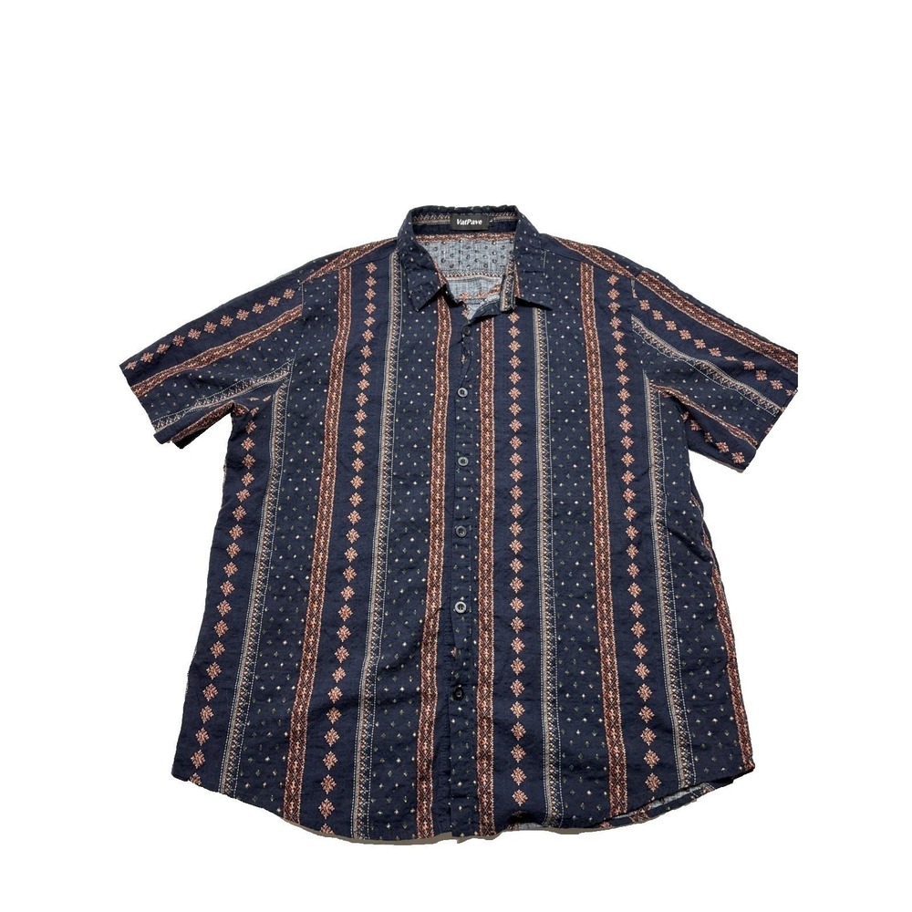 VATPAVE Navy Blue Ornate Floral Front Button Shirt NWOT Small